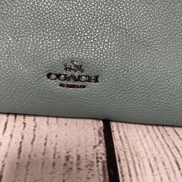 Coach Turnlock Edie Shoulder‎ Bag Cloud Blue Pebbled Leather Chain - Picture 2 of 16